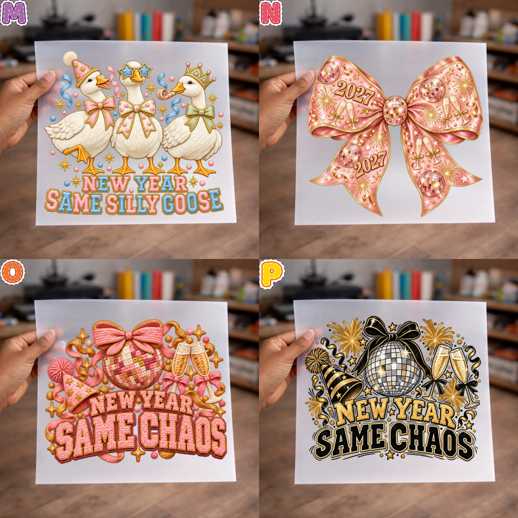 New Year’s First Edition 2027 DTF Transfer Collection – Coquette Bows, Disco Balls & Silly Goose Designs