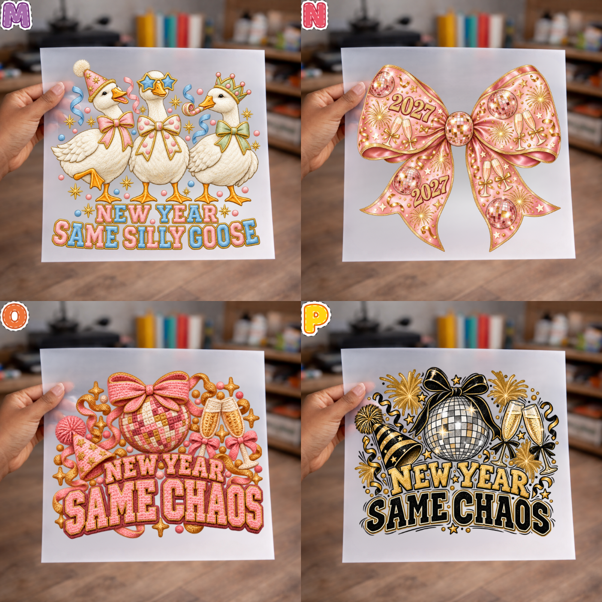 New Year’s First Edition 2027 DTF Transfer Collection – Coquette Bows, Disco Balls & Silly Goose Designs