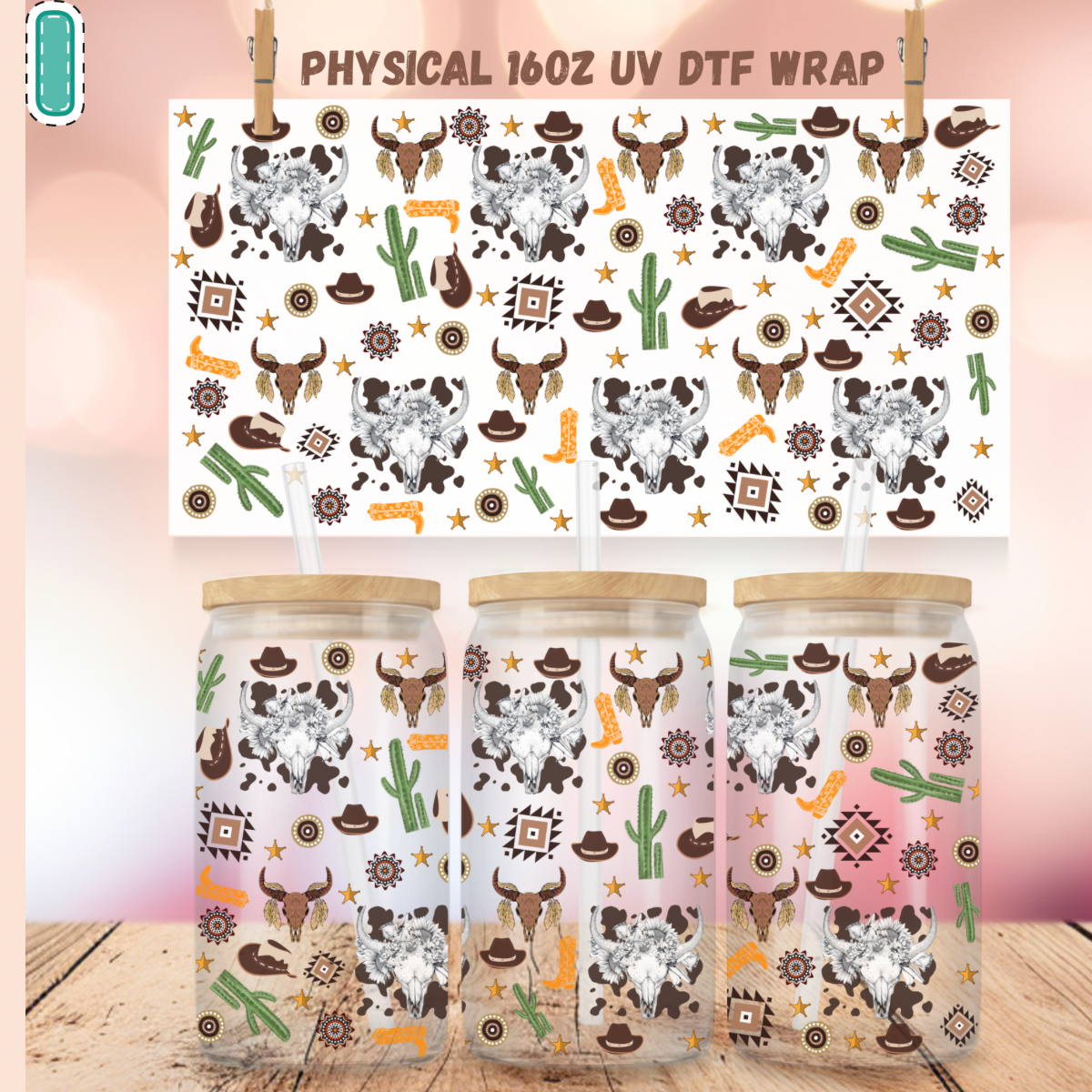 Western UV DTF Cup Wraps for 16 oz Glass Cans – NO BUNDLE