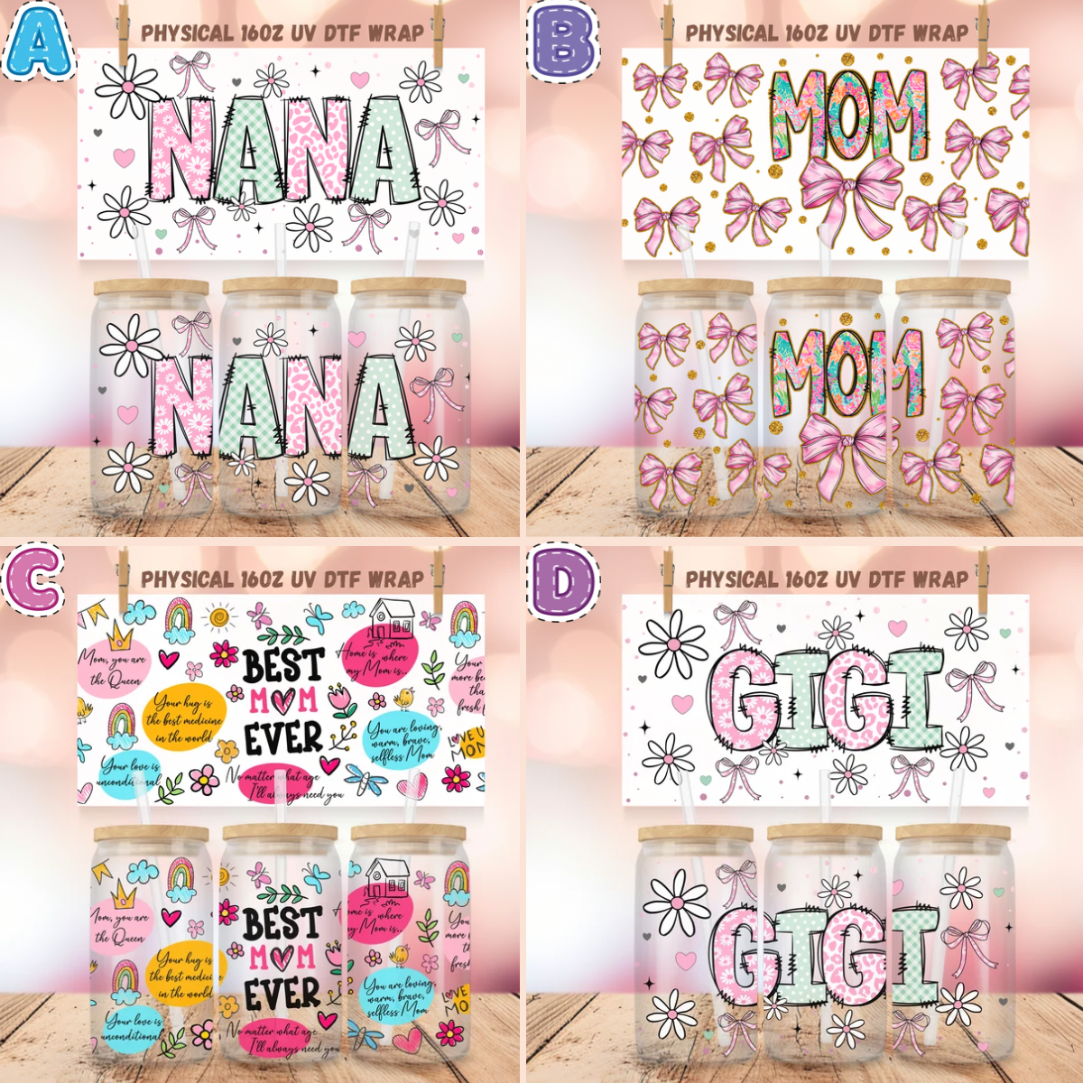 Mama UV DTF Cup Wraps for 16 oz Glass Cans –  NO BUNDLE