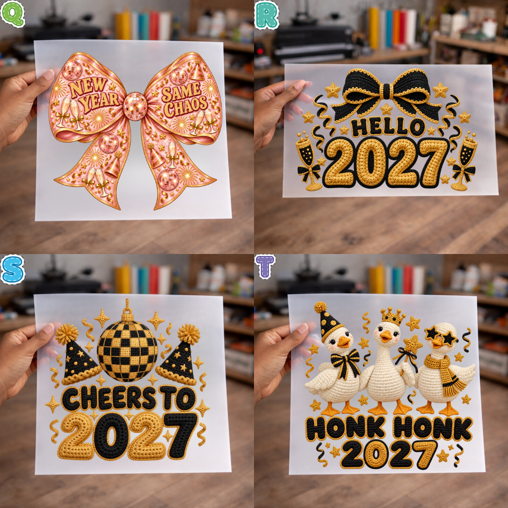 New Year’s First Edition 2027 DTF Transfer Collection – Coquette Bows, Disco Balls & Silly Goose Designs