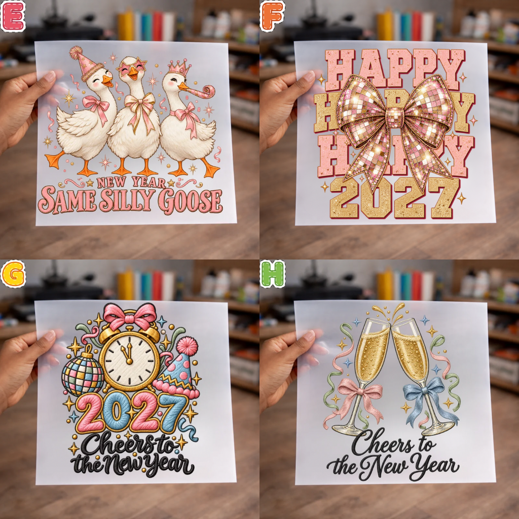 New Year’s First Edition 2027 DTF Transfer Collection – Coquette Bows, Disco Balls & Silly Goose Designs