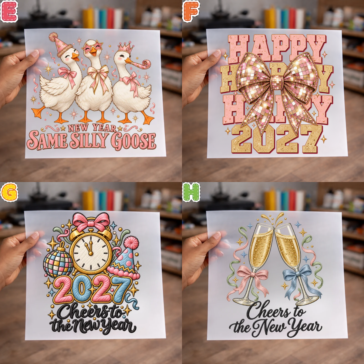 New Year’s First Edition 2027 DTF Transfer Collection – Coquette Bows, Disco Balls & Silly Goose Designs