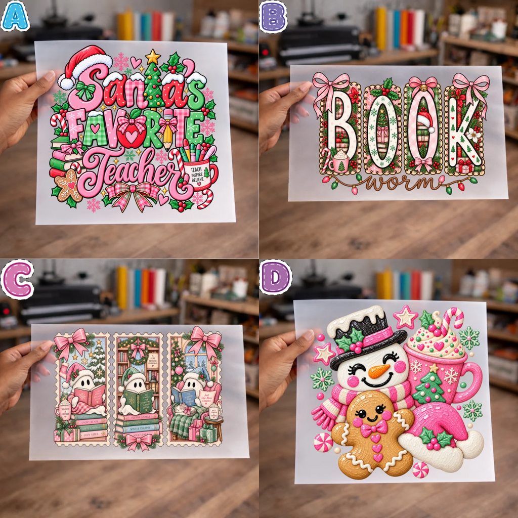 Pink Christmas DTF Transfers for Shirts – NO BUNDLE