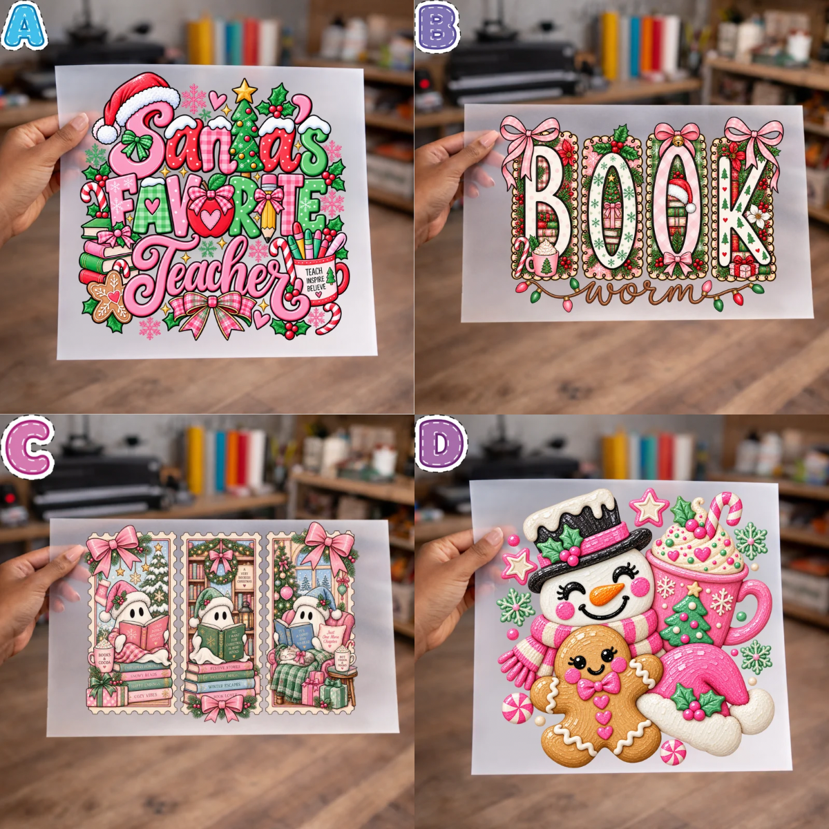 Pink Christmas DTF Transfers for Shirts – NO BUNDLE