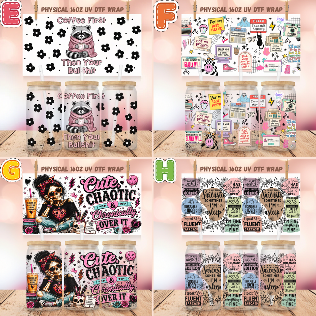 Snarky UV DTF Cup Wraps for 16 oz Glass Cans – NO BUNDLE