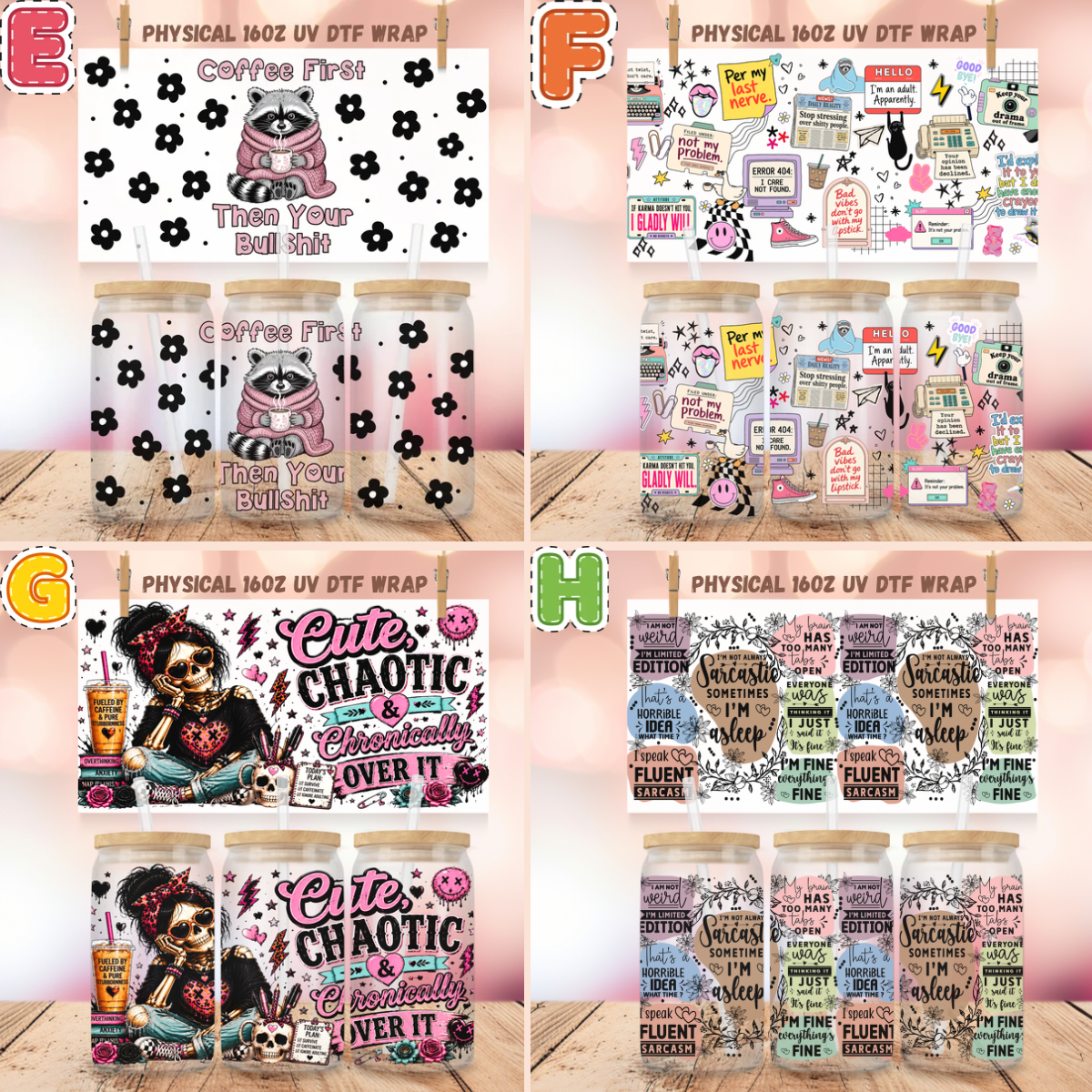 Snarky UV DTF Cup Wraps for 16 oz Glass Cans – NO BUNDLE